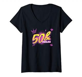 Womens 50th Birthday 50 And Fabulous Party 50 Years Graffity V-Neck T-Shirt