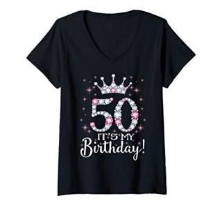 Womens 50 It's My Birthday 1969 50Th Birthday Gift Tee For Womens V-Neck T-Shirt