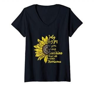 Womens Womens Sunshine Womens July Girls 1971 50th Birthday Gift V-Neck T-Shirt