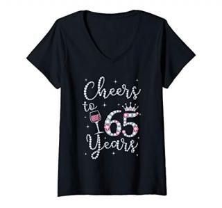 Womens Cheers to 65 Years 1954 65Th Birthday Gift Tee For Womens V-Neck T-Shirt
