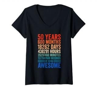 Womens 50 Years Of Being Awesome 50th Fiftieth Birthday B-Day Party V-Neck T-Shi