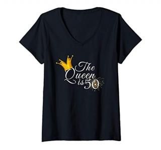 Womens 50th Birthday Gifts Ideas The Queen Is Fifty Made 1970 Party V-Neck T-Shi