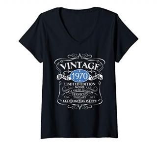 Womens Vintage 1970 50th Birthday All Original Parts Gift V-Neck T-Shirt