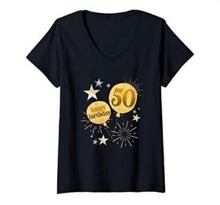 Womens Happy 50th Birthday Shirt 50 Year Old Birthday Gifts Shirt V-Neck T-Shirt