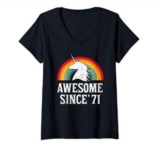 Womens Unicorn Awesome Since 1971 50th Birthday 50 Years Old Gift V-Neck T-Shirt