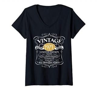Womens Vintage 1971 50th Birthday Gift Men Women Original Design V-Neck T-Shirt