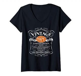 Womens Vintage 1971 50th Birthday Gift Men Women Original Design V-Neck T-Shirt