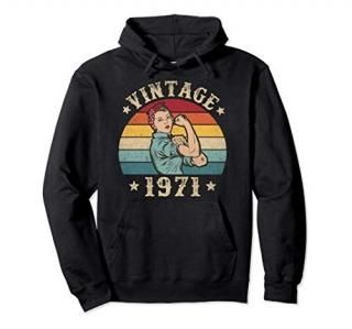 50th Birthday Present Women Vintage 1971 Age 50 Years Pullover Hoodie