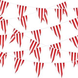 5 Sets 160 ft 100 Pieces Carnival Circus Bunting Banner Red and White Striped Pe