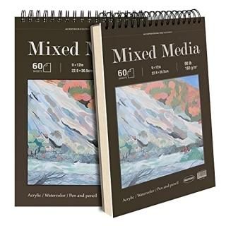 Mixed Media Sketch Pad 9 x 12 inches 60 Sheets Each 98lb/160gsm 2 Pack Heavyweig