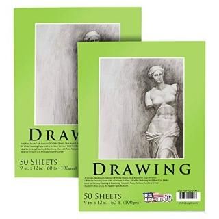 U.S. Art Supply 9 x 12 Premium Drawing Paper Pad 60 Pound 100gsm Pad of 50-Sheet