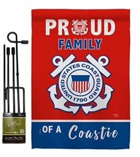 Proud Family Coastie Garden Flag - Set with Stand Armed Forces Coast Guard USCG 