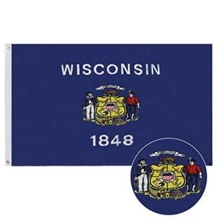 G128 - Wisconsin State Flag  3x5 feet  Double Sided Embroidered 210D - Indoor/Ou