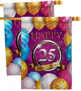 Breeze Decor Happy 25th Anniversary House Flag 2 pcs Pack Celebration Couple Mar