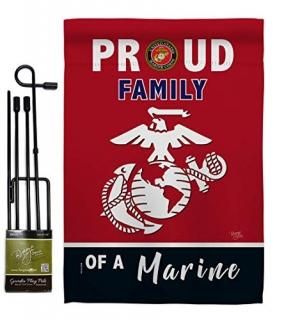 Breeze Decor Proud Family Garden Flag Set with Stand Armed Forces Marine Corps U
