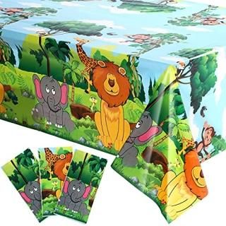3 Pieces Jungle Animal Party Tablecloth Decorations Plastic Safari Theme Design 