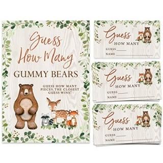Gummy Bear Candy Guessing Game 50 Cards and Matching Sign Woodland Forest Animal