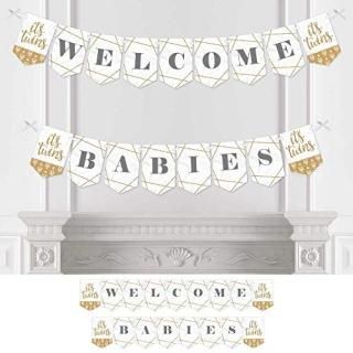 Big Dot of Happiness It's Twins - Gold Twins Baby Shower Bunting Banner - Party 