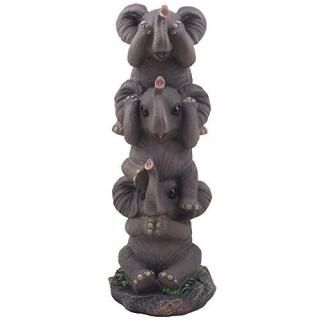 See Hear and Speak No Evil Elephants Totem Statue for African Jungle Safari Deco