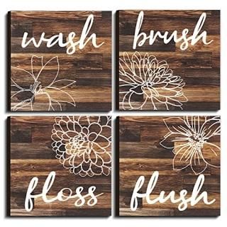 4 Pieces Bathroom Wall Decor Farmhouse Bathroom Decor Hanging Wooden Sign Bathro