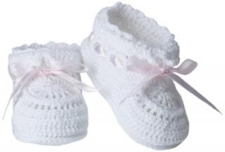 Jefferies Socks Baby Girls' Hand Crochet Bootie White/Pink Newborn
