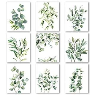 9 Pieces Botanical Plant Wall Art Prints Eucalyptus Prints Green Leaves Watercol