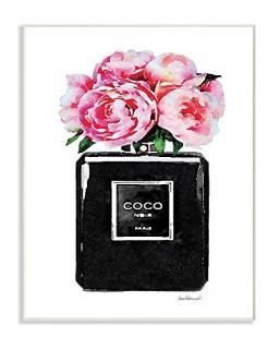 Stupell Industries Glam Perfume Bottle Flower Black Peony Pink Wall Plaque 10 x 