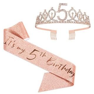 5th Birthday Sash and Tiara for Girls Rose Gold Birthday Sash Crown 5 & Fabulous