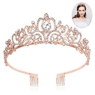 Araluky Rose Gold Tiara and Crown for WomenJeweled Elegant Gold Rhinestones Pri