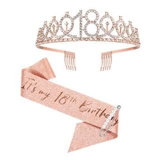 18th Birthday Sash and Tiara for Girls Rose Gold Birthday Sash Crown 18 & Fabulo