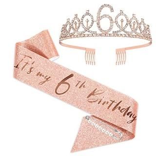 6th Birthday Sash and Tiara for Girls Rose Gold Birthday Sash Crown 6 & Fabulous