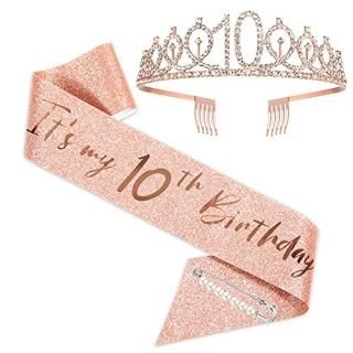 10th Birthday Sash and Tiara for Girls Rose Gold Birthday Sash Crown 10 & Fabulo