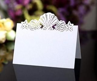 Besthc Pack of 50 Beach Themed Wedding Place Card Seashell Table Numbers Name Pl