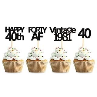Keaziu 36 Pack Black Vintage 1981 Cupcake Toppers Happy 40th Cupcake Toppers For