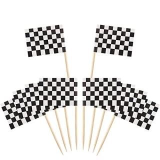 100 Pack Chequered Racing Flag Party Cupcake Picks Toothpick Flag Dinner Flags C