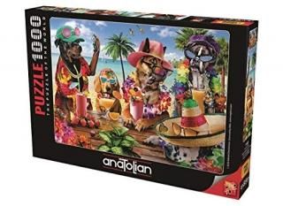 Anatolian Puzzle - Dogs Drinking Smoothies on a Tropical Beach -1000 Piece Jigsa