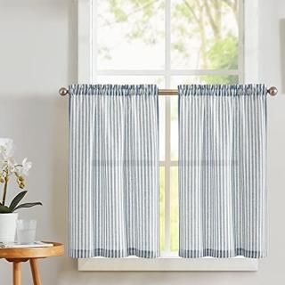 Vangao Kitchen Curtains Linen Tier Curtains Striped Cafe Curtains Privacy Tiers 