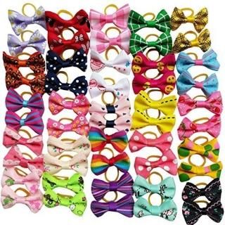 Chenkou Craft 50pcs/25pairs New Dog Hair Bows with Rubber Band Bow Pet Grooming 