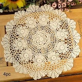 38cm beige - kilofly Crochet Cotton Lace Table Placemats Doilies Value Pack 4pc 