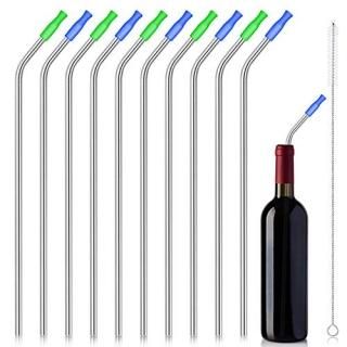 10 Pieces 14 Inch Stainless Steel Straw 100 oz Drinking Straw with 10 Silicone T