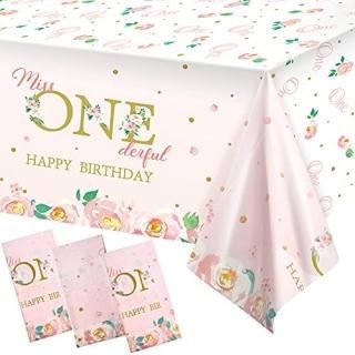 3 Pieces 1st Birthday Party Tablecloth Floral One First Birthday Table Cover Flo