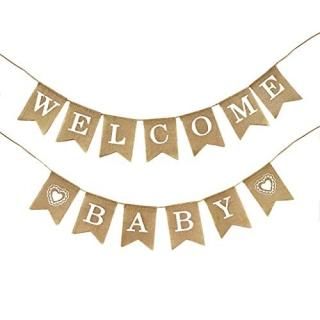 Dadam Welcome Baby Burlap Banner Flags Vintage Baby Shower Banner Rustic Baby Sh