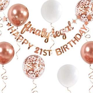 Rose Gold Finally Legal Happy 21st Birthday Banner Garland for 21 Birthday Decor