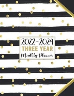 2022-2024 Three Year Planner - Pretty Gold Stripes Design At a Glance 36 Months 