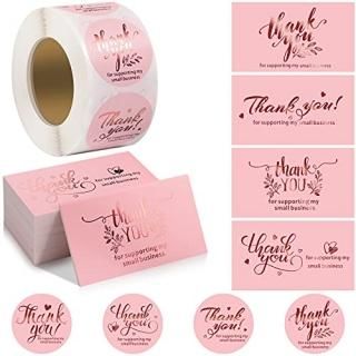 600 Pieces Thank You Cards and Stickers Set Pink Gold Foil Thank You For Support