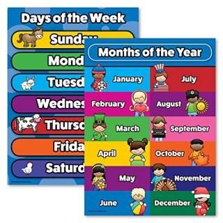 Days of the Week & Months of the Year Poster Chart Set - LAMINATED - Double Side