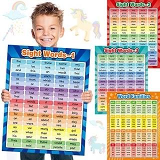 4 Sheets Sight Words Poster Extra Large Educational Posters and Word Families Po