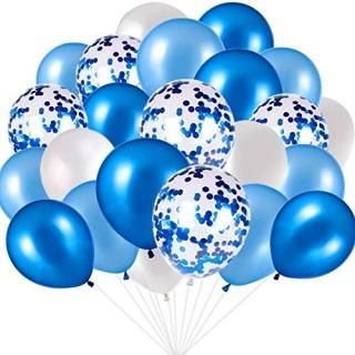 Blue and White Balloons Blue Confetti Balloons White Balloons Total 90 pcs Latex
