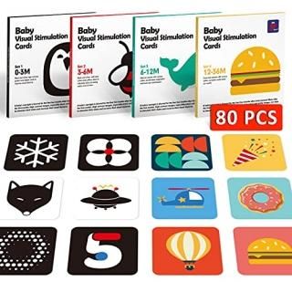 Baby Flash Cards Baby Visual Stimulation Cards 0-3-6-12-36 Months 80PCS 160 Page