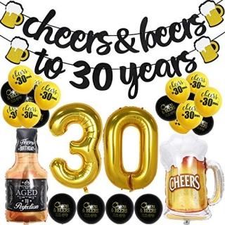 30 Years Anniversary Decorations - Cheers & Beers to 30 Years Banner Thirty Sign